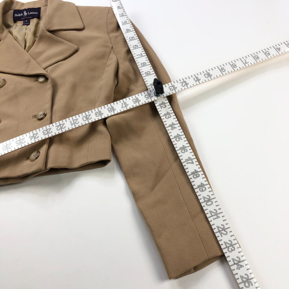 Ralph Lauren Purple Label Crop 100% Wool Size 8 Button Blazer Jacket Beige MINT - Picture 4 of 11